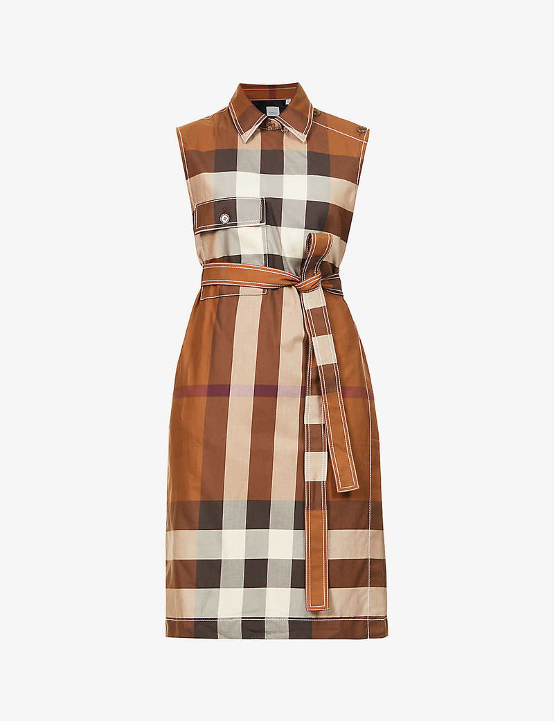 button down midi dress pattern Navy Striped Button Down Midi Dress with Belt