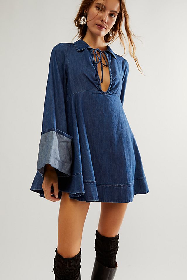 fitted lace wedding dress Sonora Denim Mini