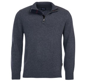 Dark grey Barbour quarter-zip sweater with blue and red detailing