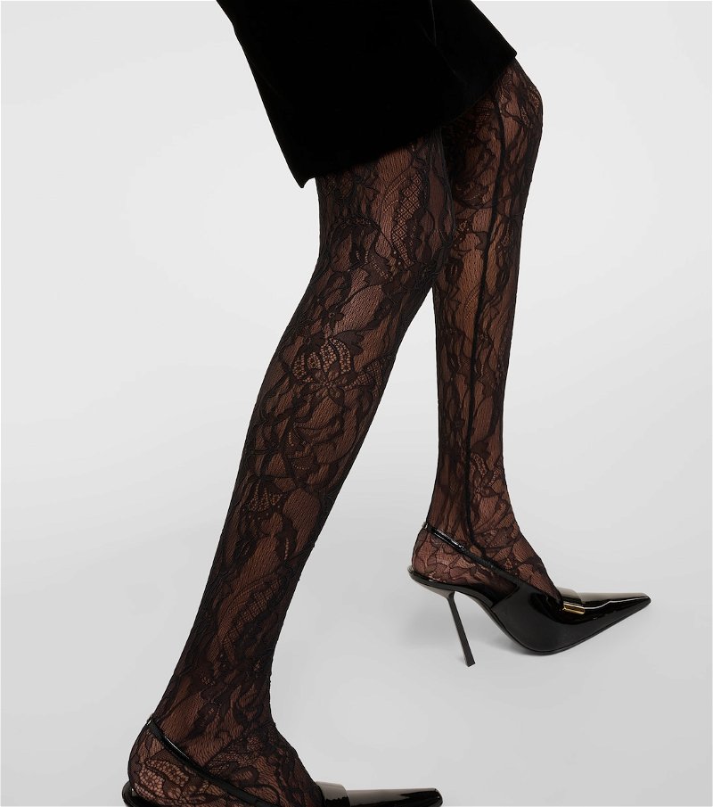 Black Floral Lace Tights ($4.29) ❤ liked on Polyvore featuring