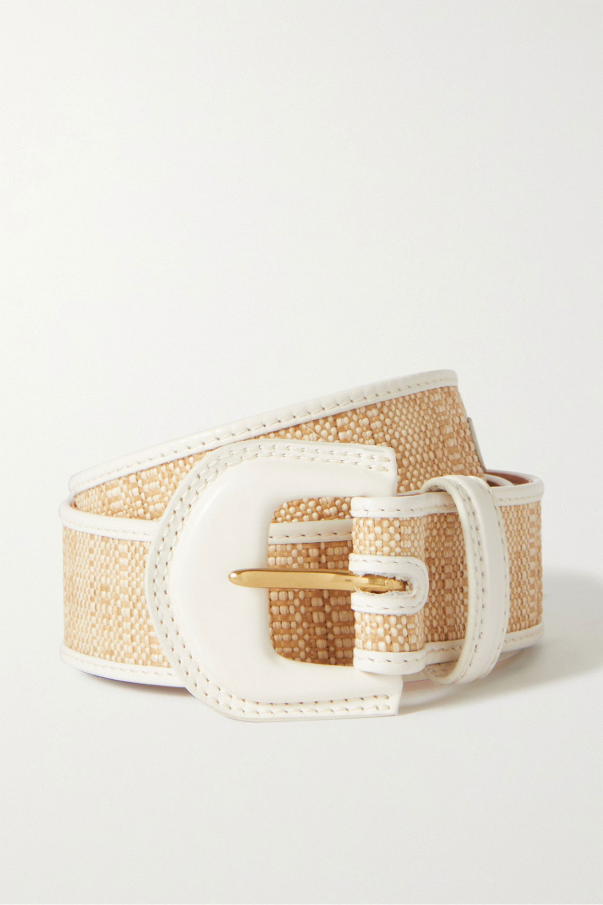 ZIMMERMANN Postcard Leather-Trimmed Woven Raffia Waist Belt 