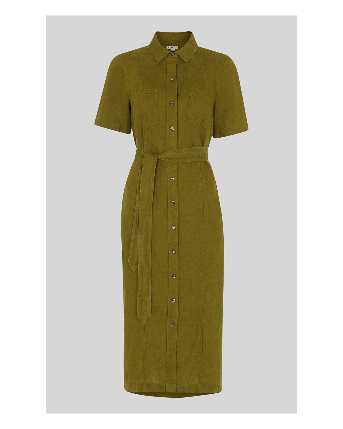 WHISTLES Bella Linen Shirt Dress in Khaki Endource