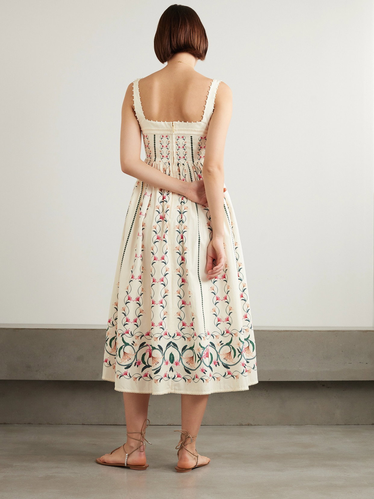 AGUA BY AGUA BENDITA Barbara Rocio Embellished Floral-Print Cotton-Poplin Midi Dress | endource AGUA BY AGUA BENDITA Barbara Rocio Embellished Floral-Print Cotton-Poplin Midi Dress | endource