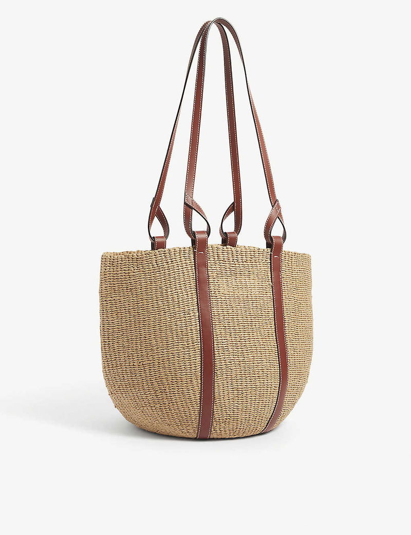 CHLOÉ Logo-Embellished Woven and Leather Tote Bag endource