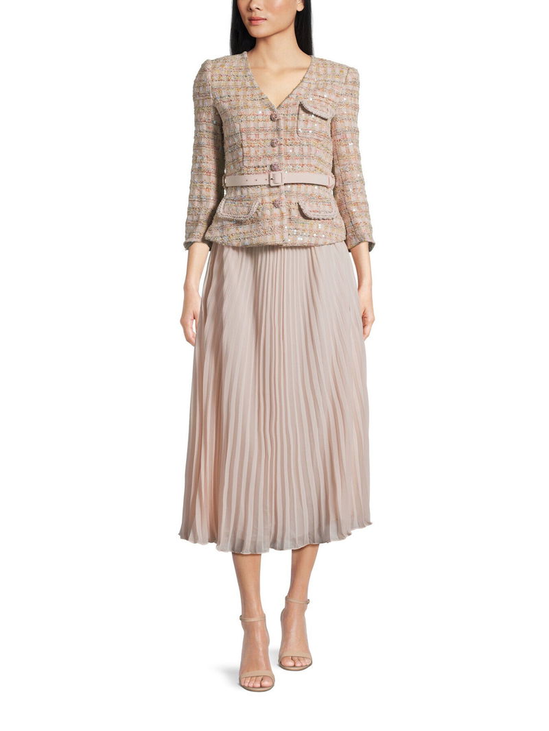 Pink Sequin Boucle Tailored Midi Dress