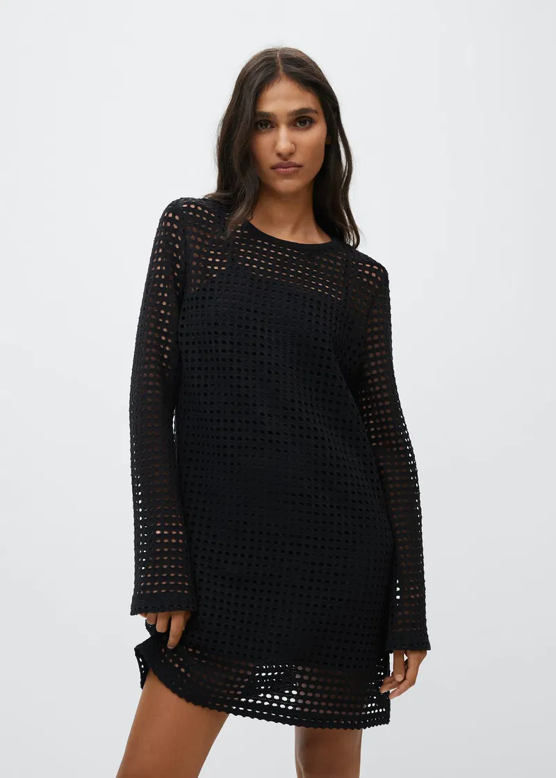 mango openwork cotton dress MANGO Women's Openwork Detail Cotton Dress