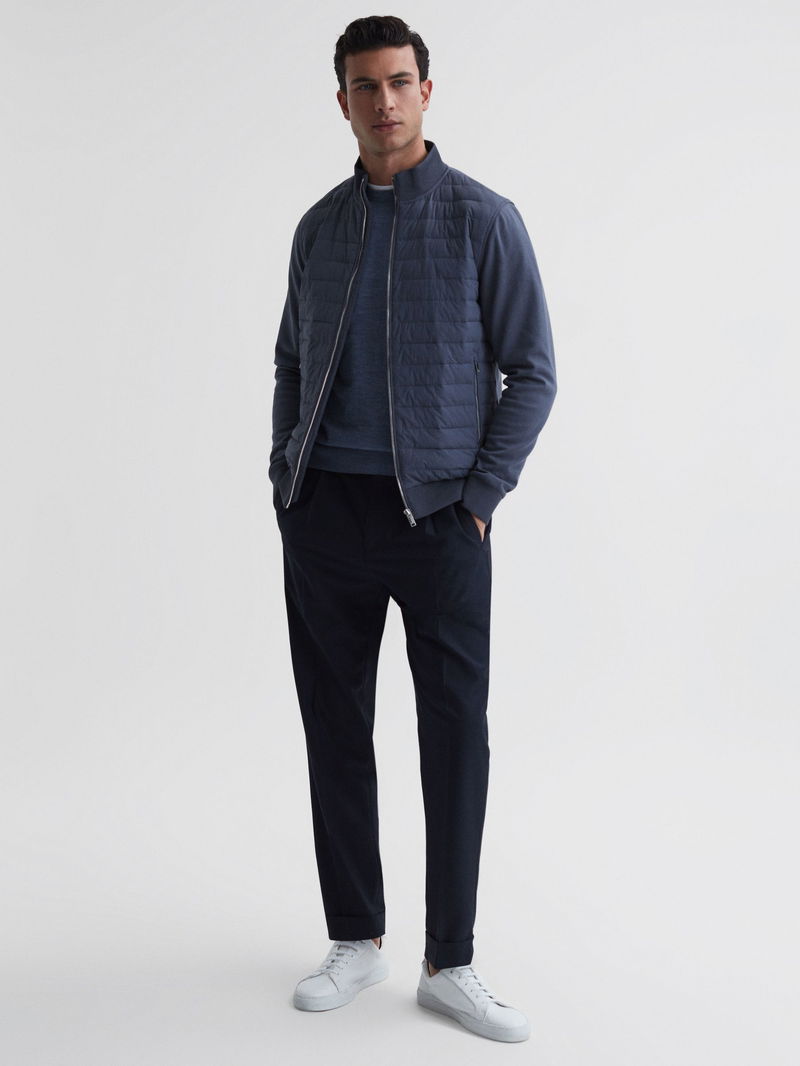 REISS Flintoff Quilted Hybrid Jacket in Airforce Blue Endource