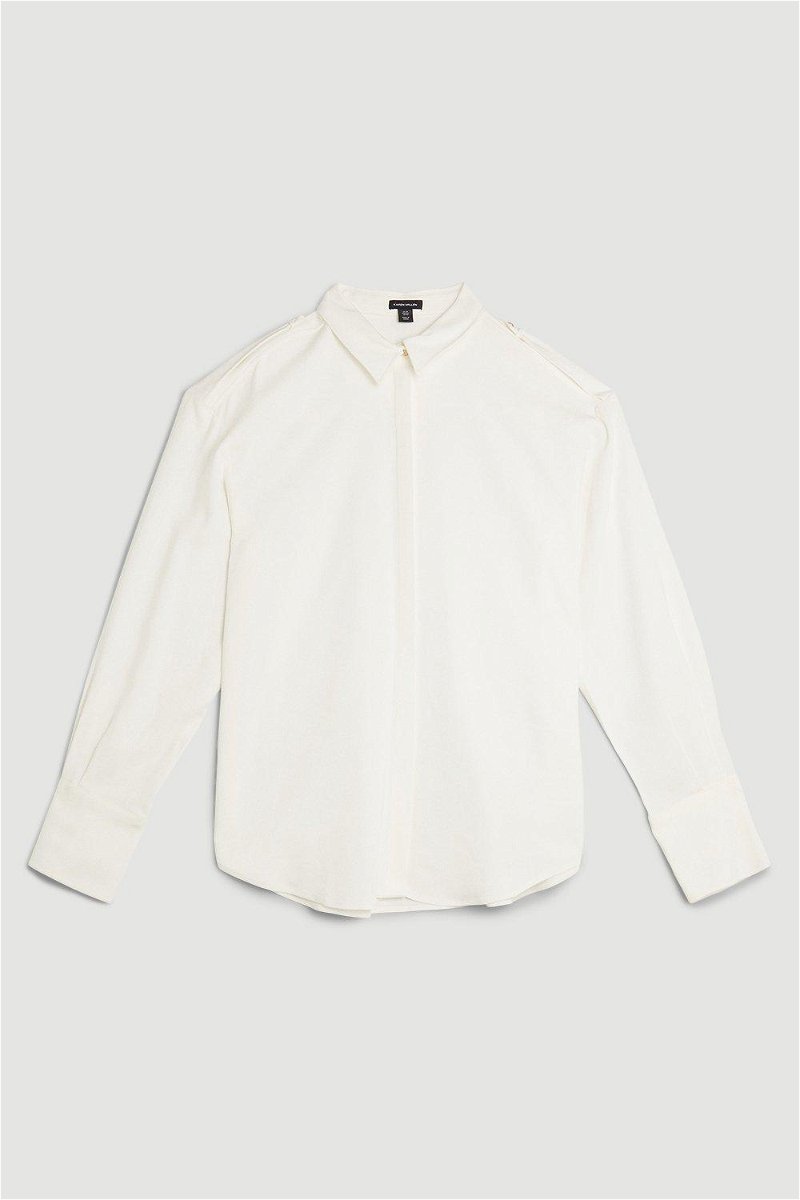 Plus Size Viscose Crepe Long Sleeve Collared Shirt