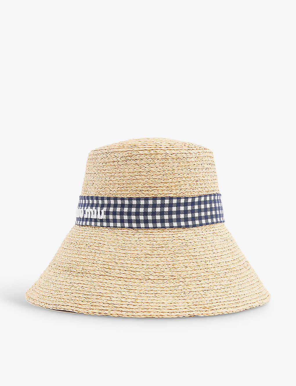 MIU MIU Logo Checked-Ribbon Raffia Bucket Hat | endource display picture 2