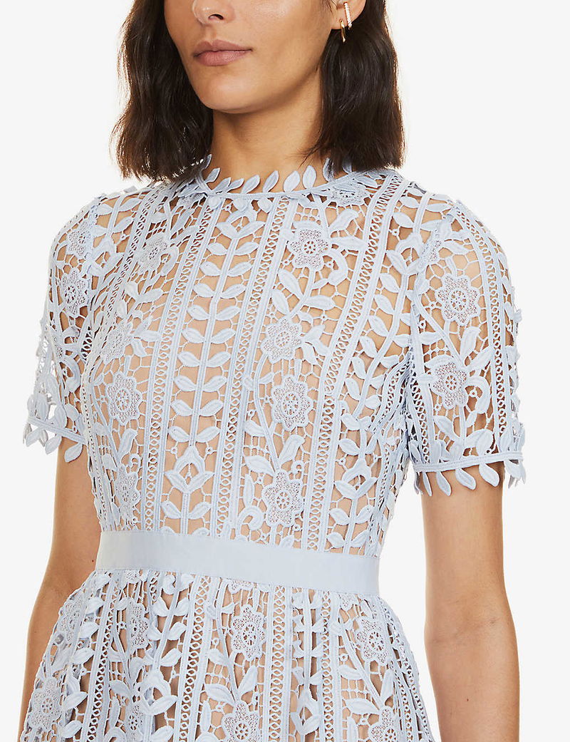 sachin and babi light blue dress Self-Portrait Grey & Gold Embroidery Embellished Tulle V-Neck Midi Dress M  Self-Portrait