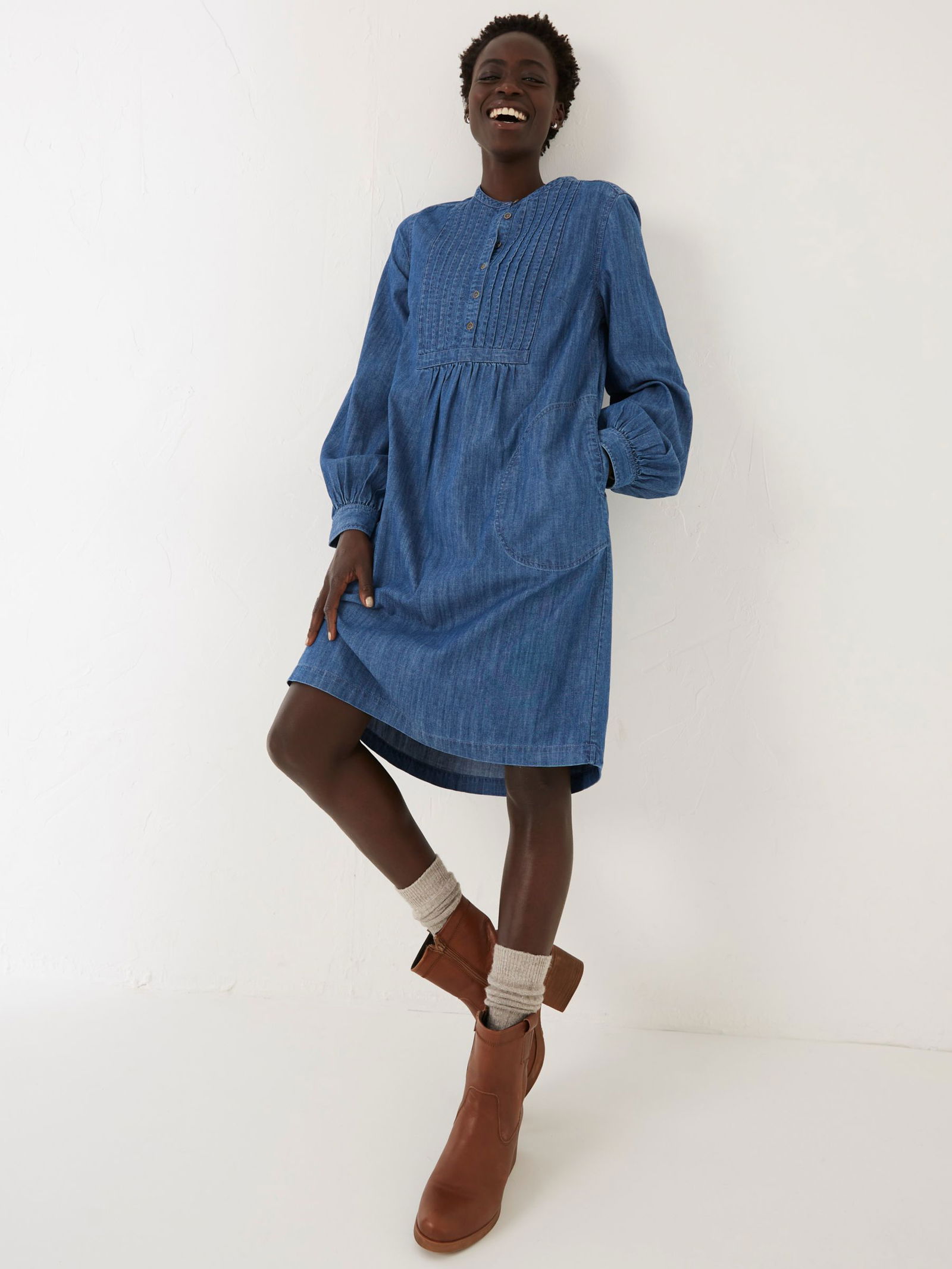 denim dress fat face Maria Blue Denim Midi Dress