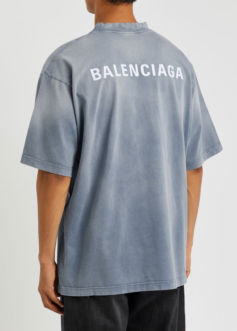BALENCIAGA Logo-Embroidered Washed Cotton T-Shirt | endource
