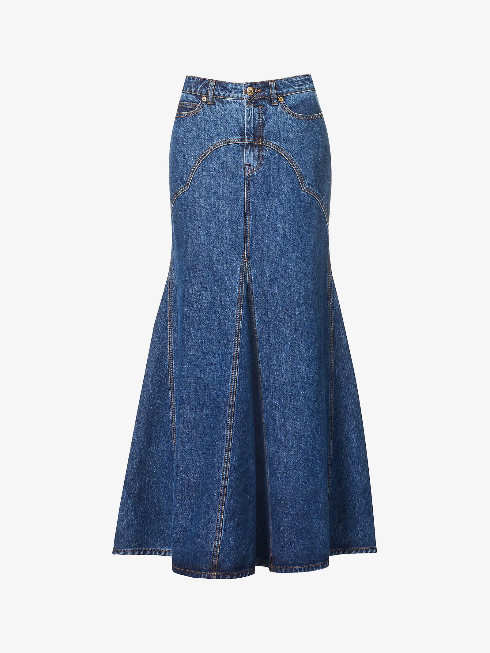 ZIMMERMANN Pleated-Panel Denim Midi Skirt in SAPPHIRE