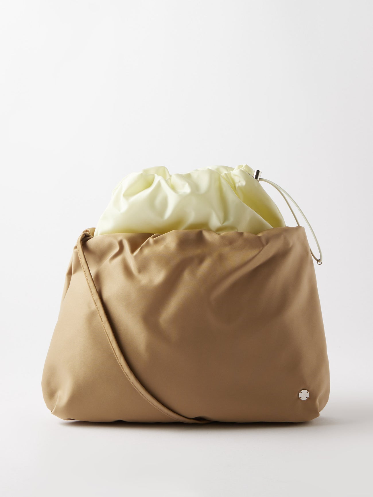 THE ROW Bourse XL Drawstring Nylon Clutch Bag in Beige | endource