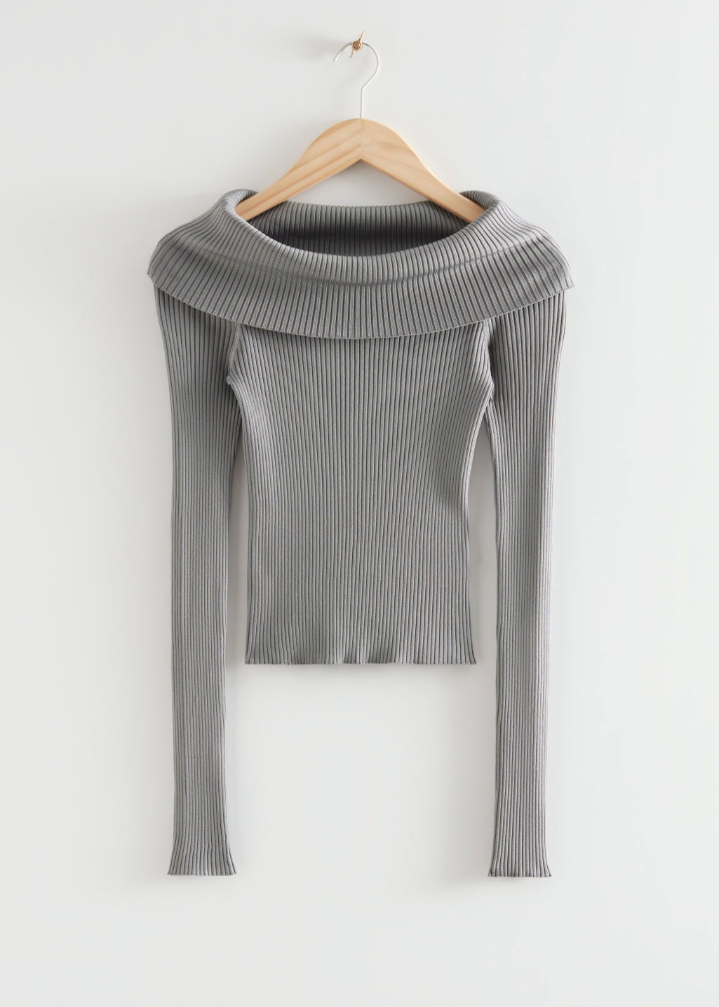  Other Stories off shoulder ribbed sweater in silver