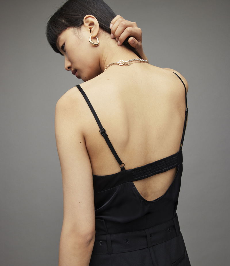 Black Strappy Backless Cami Dress