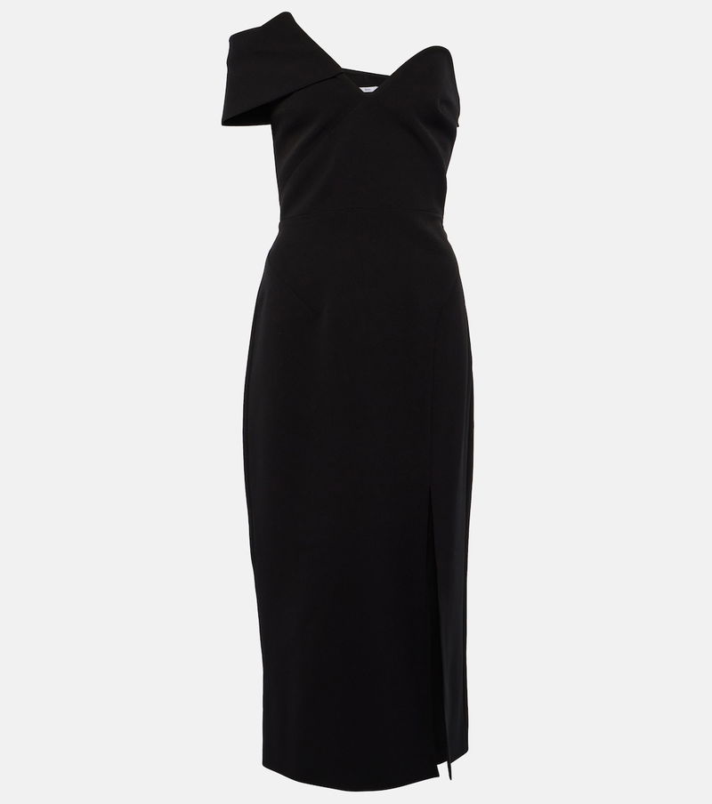 Safiyaa Asymmetric Crêpe Midi Dress in Black | Endource