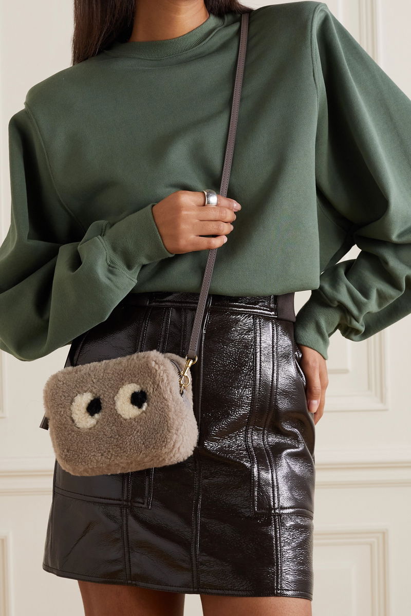 ANYA HINDMARCH Eyes Leather-Trimmed Shearling Shoulder Bag endource
