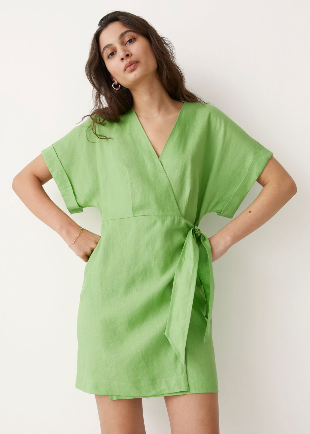 & OTHER STORIES Linen Wrap Mini Dress | endource