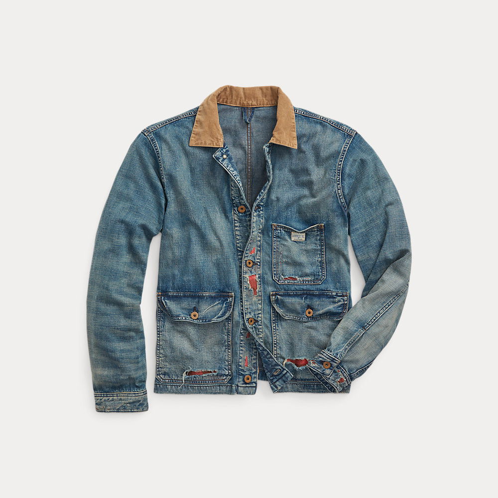 RALPH LAUREN RRL Repaired Campton Denim Work Jacket in Blue | Endource