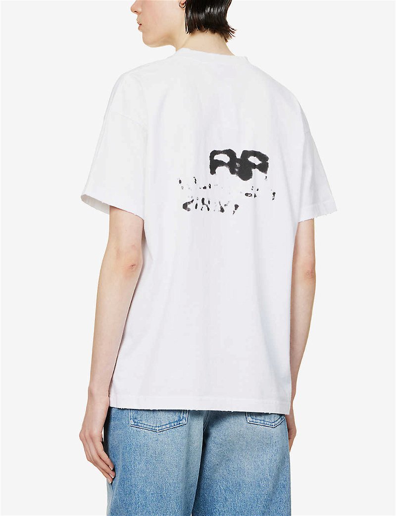 BALENCIAGA: t-shirt with contrasting graffiti logo - White