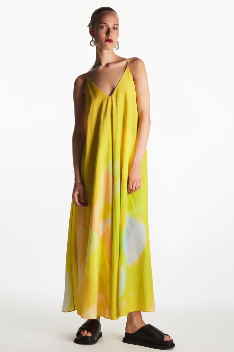 cos botanical print silk dress COS Printed Draped Silk Dress
