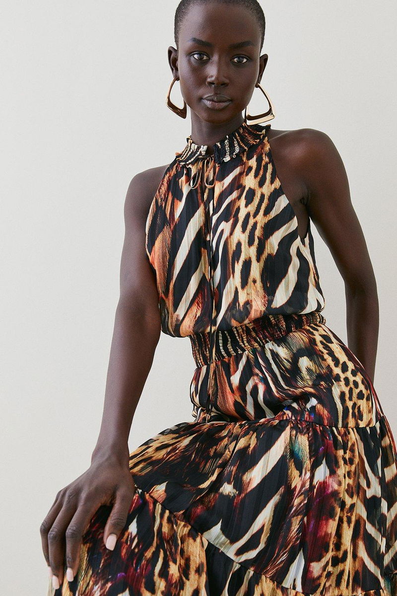 Maxi Dress Karen Millen Tiger Print Dress Karen Millen Blue