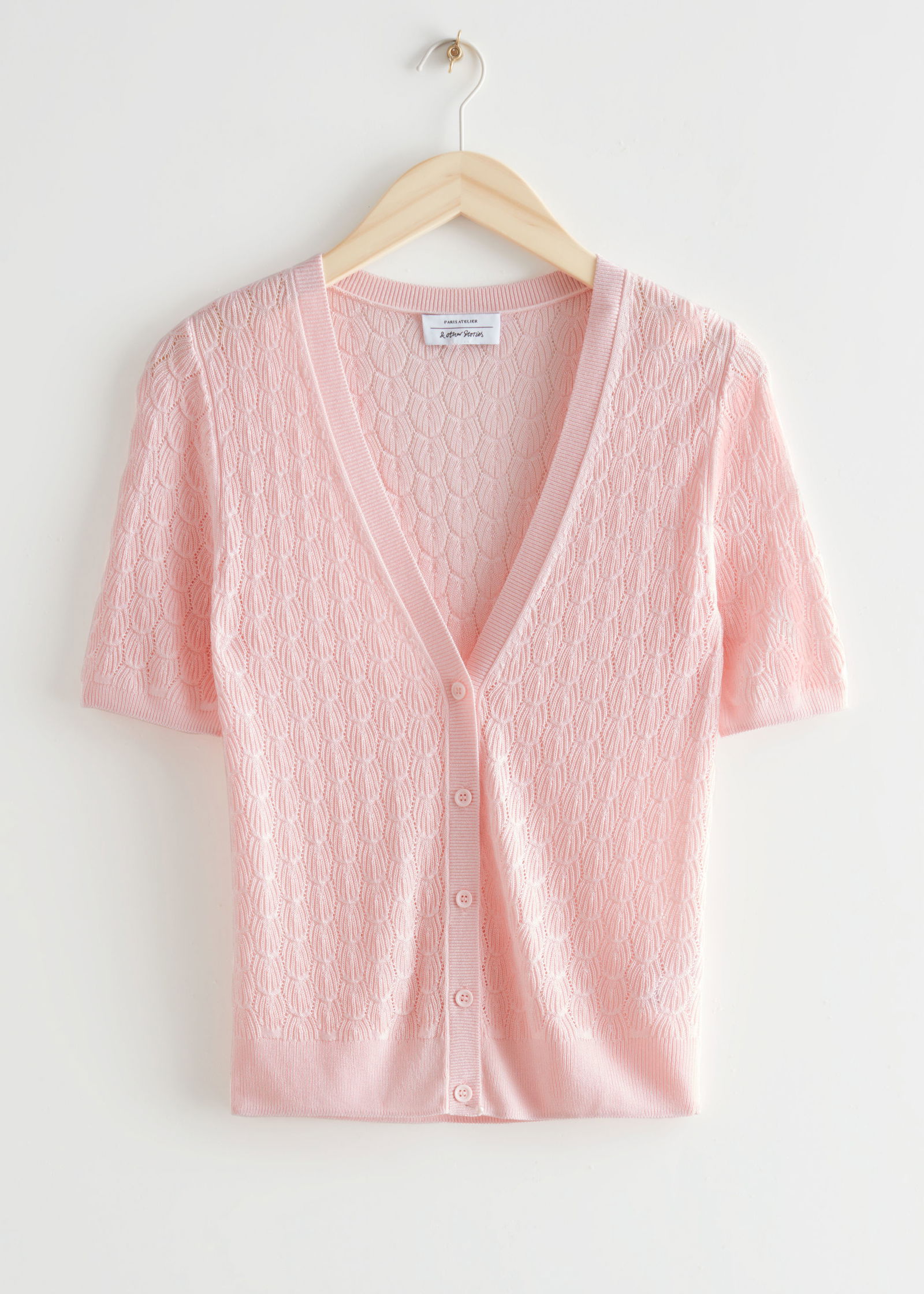 Haptics Pretty In Pink Button Down Pointelle Knit Cardigan