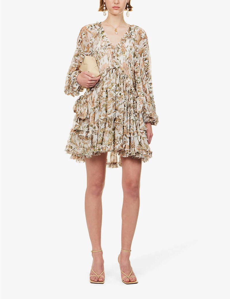 ZIMMERMANN Chintz Floral Flared-Hem Mini Dress | endource ZIMMERMANN Chintz Floral Flared-Hem Mini Dress | endource
