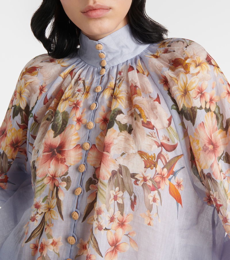 Women Autumn Artsy Turtleneck Floral Ramie Blouse main image 0