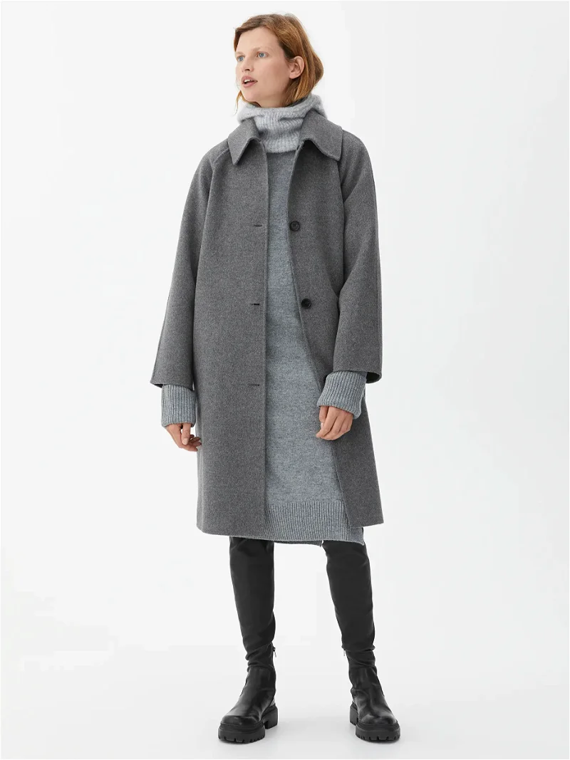 ARKET Oversized Double-Face Wool Coat in Grey