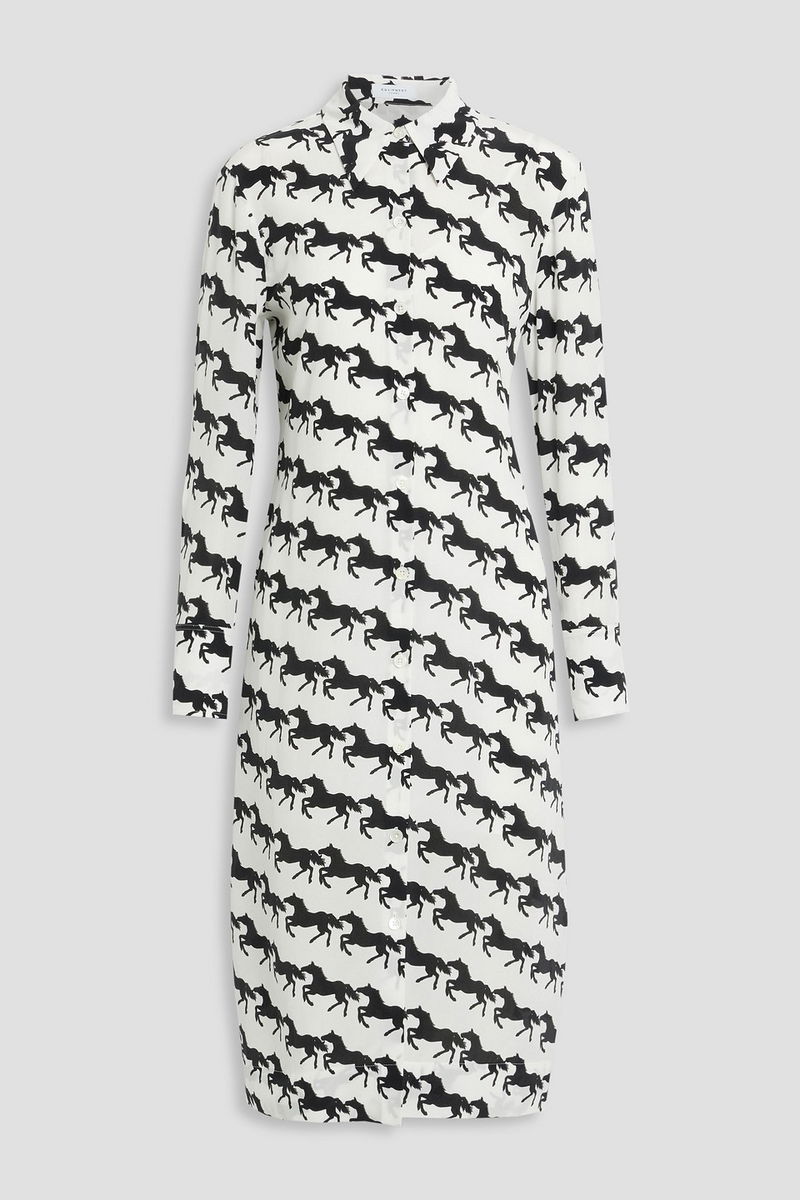 Printed crepe de chine shirt dress, black