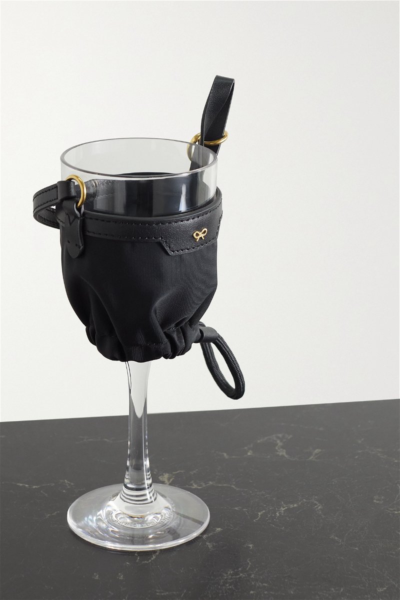 Leather-Trimmed Recycled Nylon Wine Glass Holder And Cup