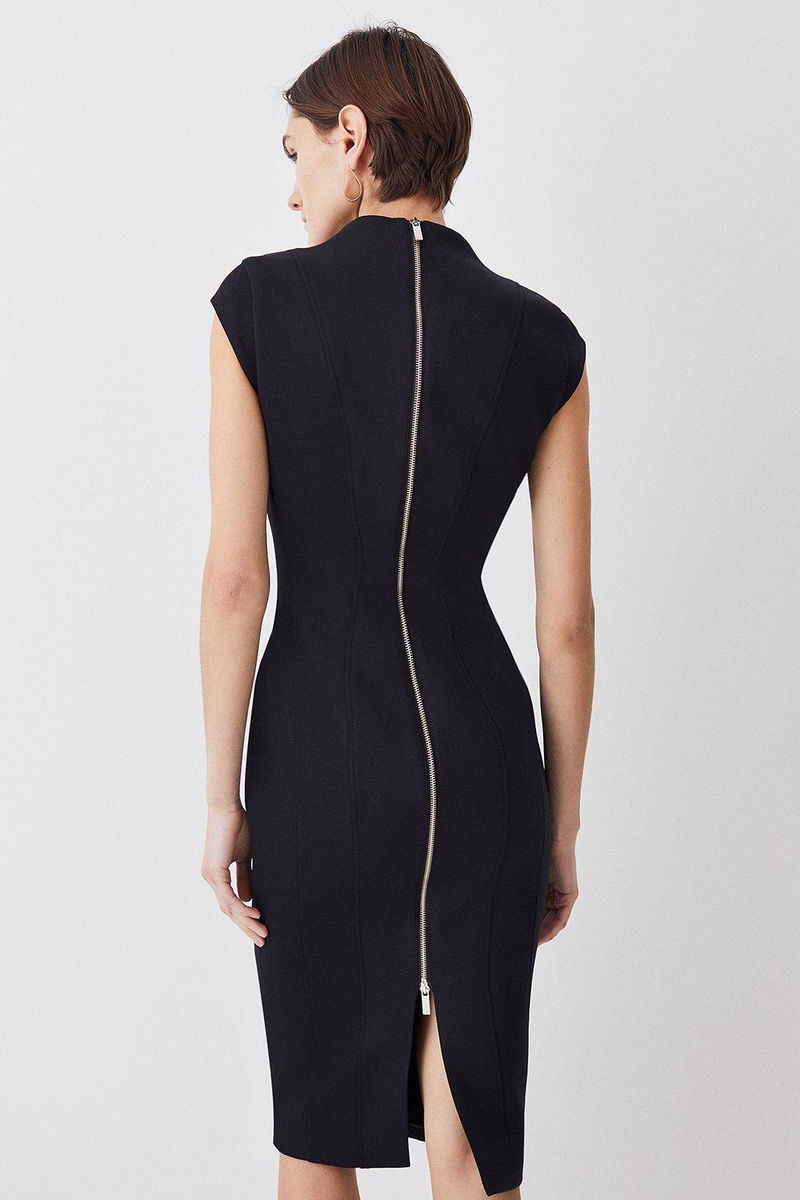 KAREN MILLEN Italian Compact Scuba Jersey Seamed Pencil Midi Dress |  endource