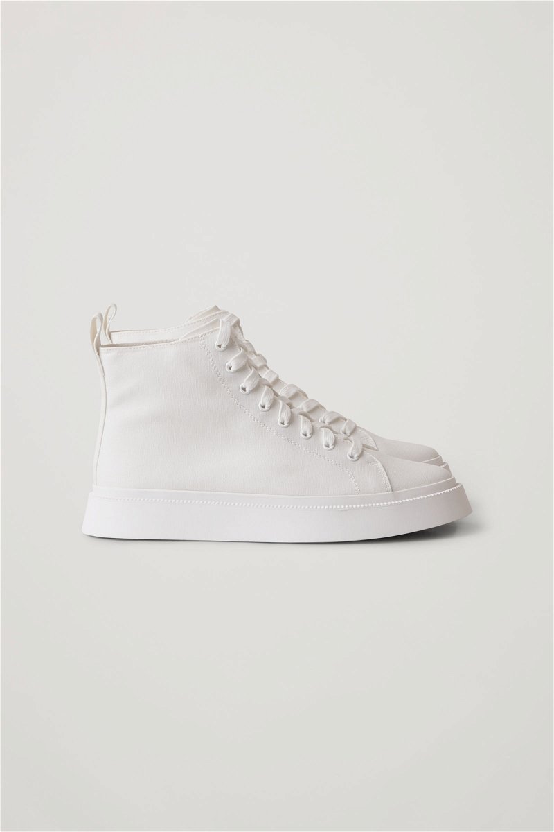 COS Cotton Canvas High-Top Sneakers in white | Endource