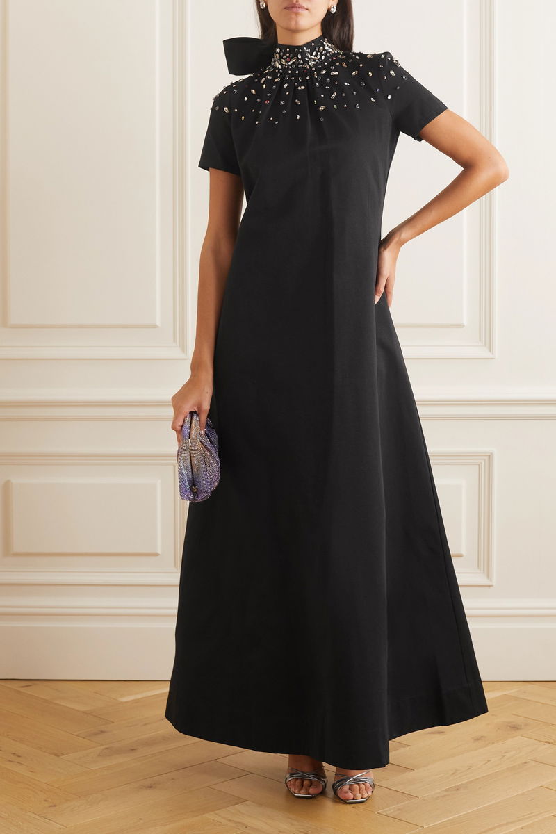 STAUD Ilana Open-Back Embellished Cotton-Blend Maxi Dress | endource
