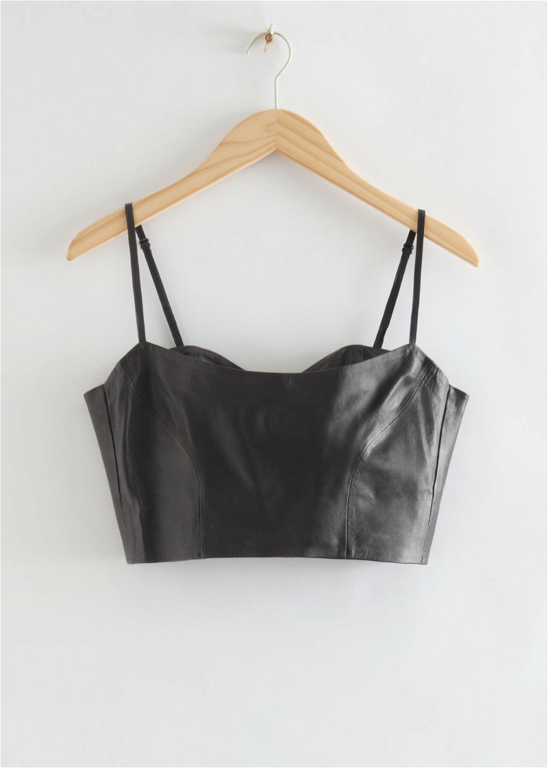  OTHER STORIES Fitted Leather Bustier Top in Black