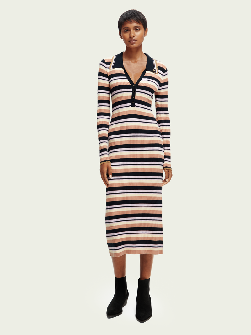 slim fit dress slacks Belted Polo Navy Blue Midi Sweater Dress main image 0