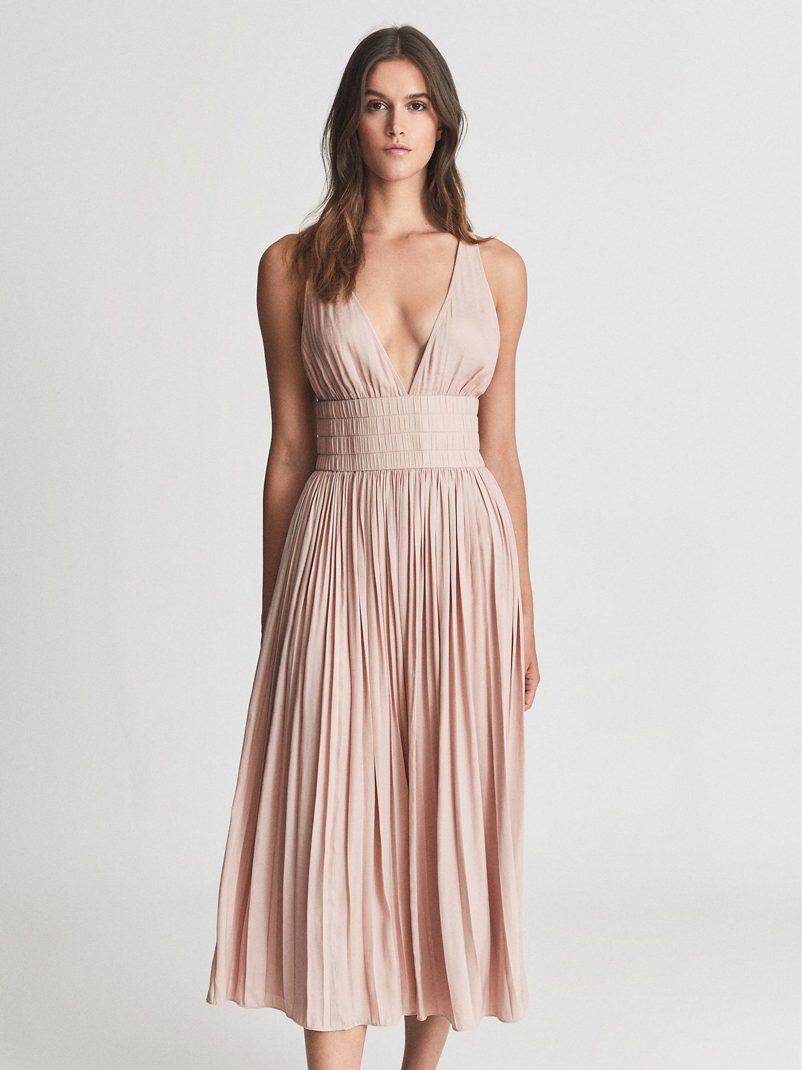 reiss saffy ruched bodycon midi dress Reiss Ruched Bodycon Midi Dress in Coral