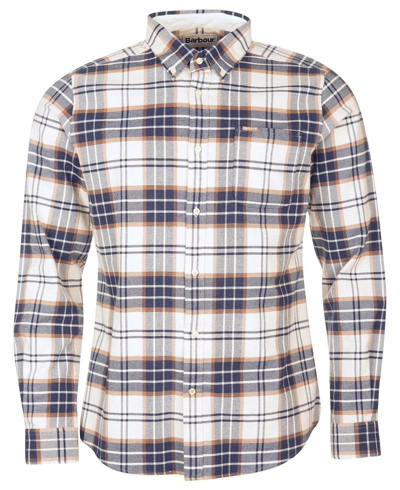 Barbour checked flannel shirt, white and blue plaid