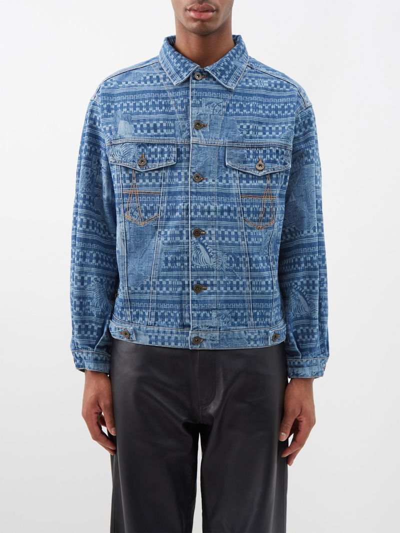 AHLUWALIA Kampala LaserEtched Denim Jacket in Blue Endource
