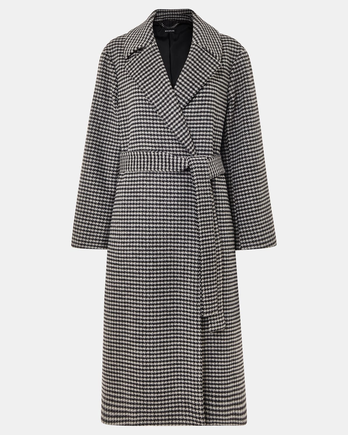 WHISTLES Celia Houndstooth Wrap Coat in Black/Multi Endource