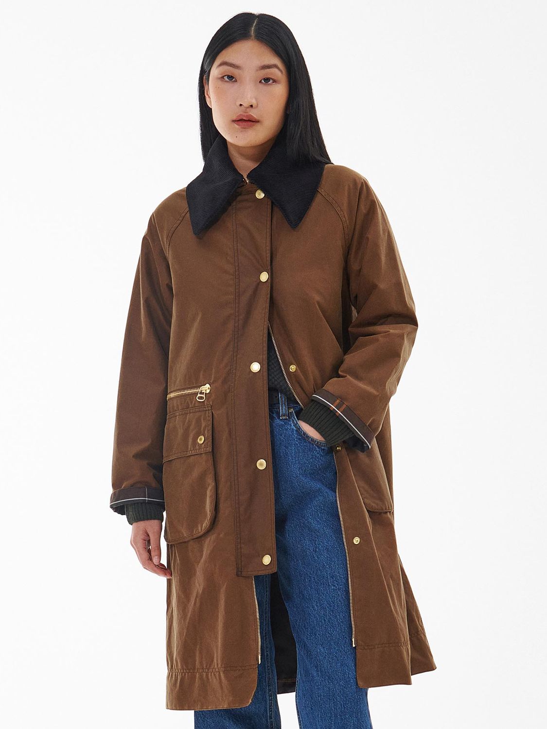 BARBOUR Townfield Longline Wax Jacket in Tan/Classic Endource