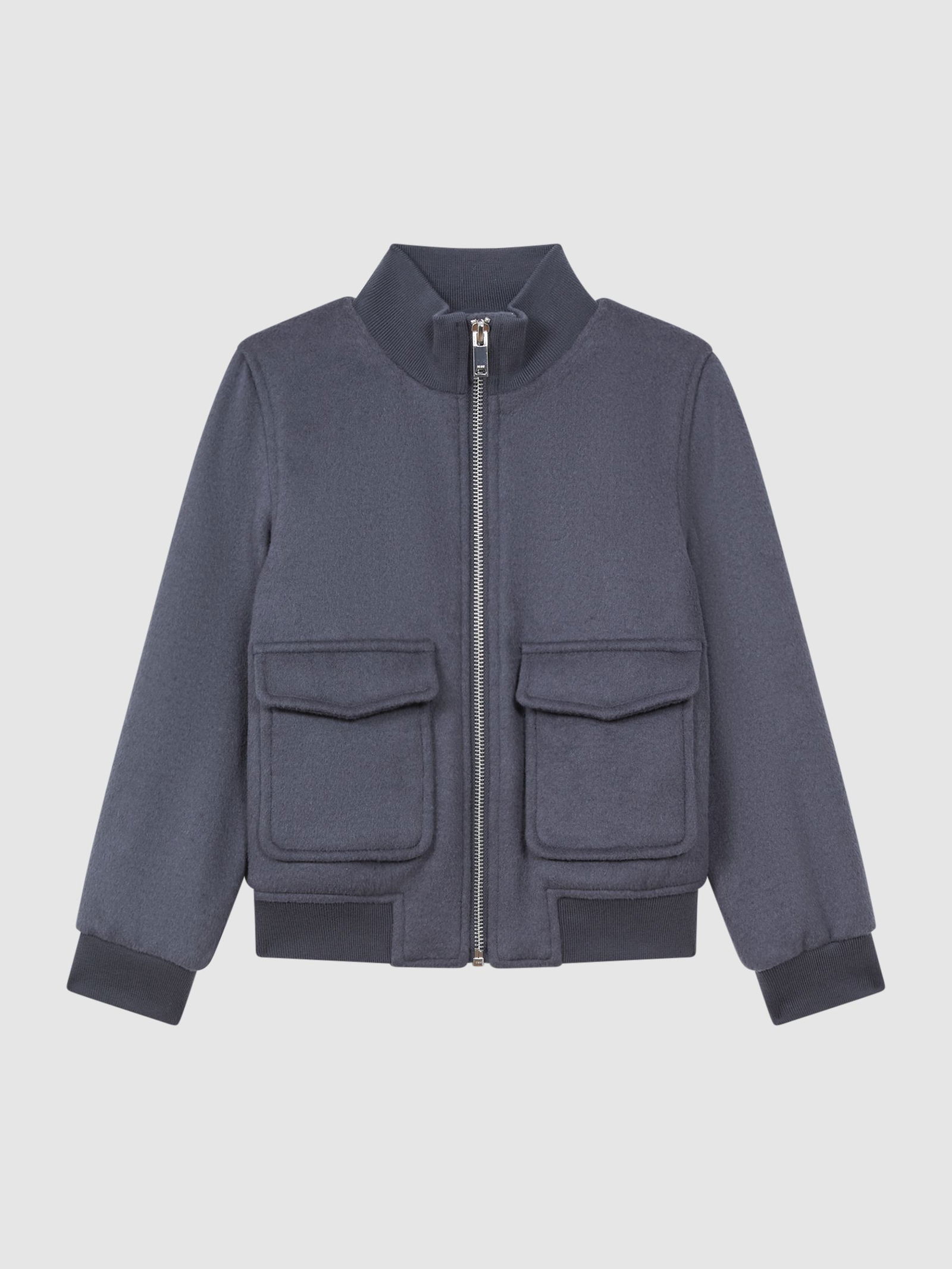 REISS Shuffle Wool Blend Zip-Through Jacket in Airforce Blue | Endource