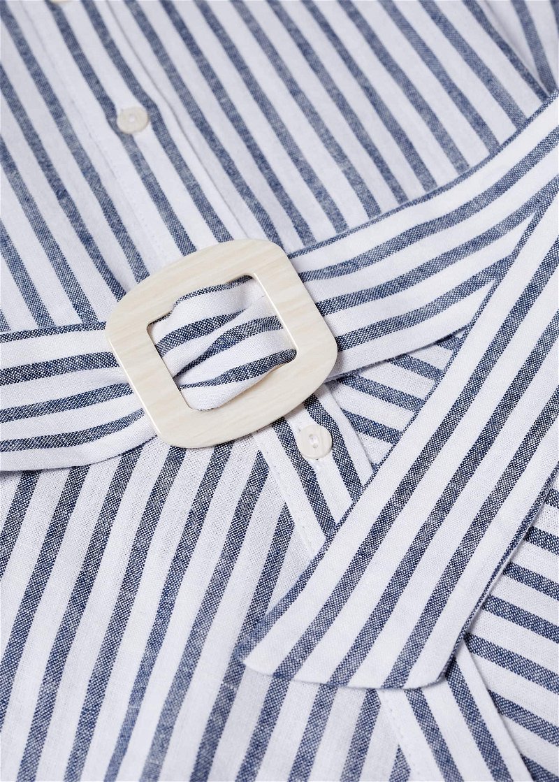 Mango Linen Striped Shirt Dress, White/Blue, 4