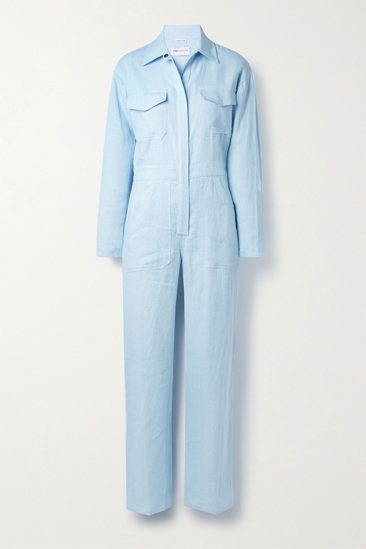 RIVET UTILITY Powerhouse Linen Jumpsuit in Blue Endource