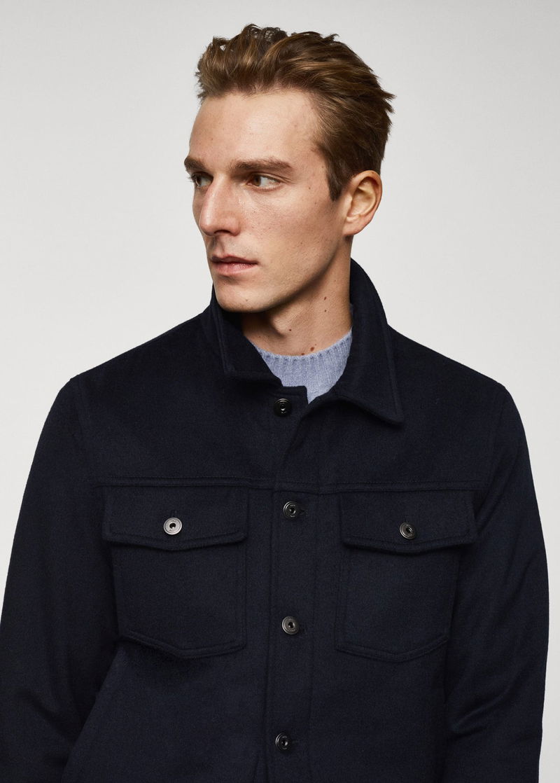 MANGO Pocketed Wool-Blend Jacket in Navy | Endource 