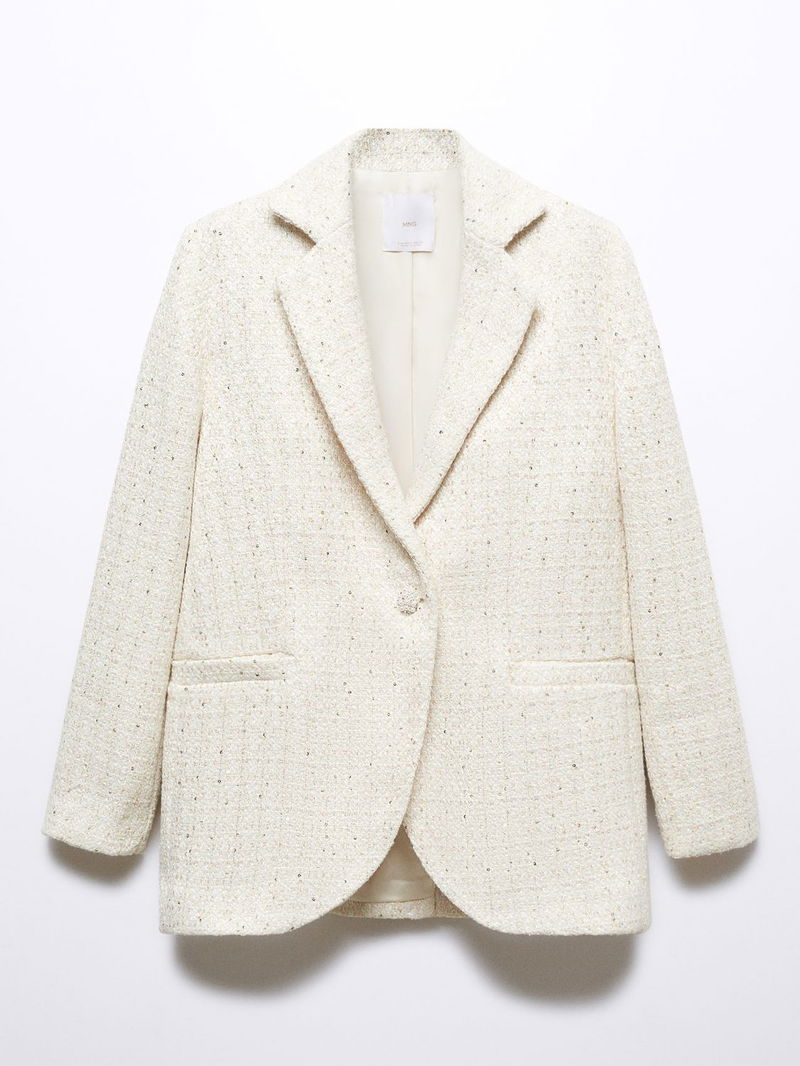 MANGO Karena Tweed Blazer in Light Beige | Endource