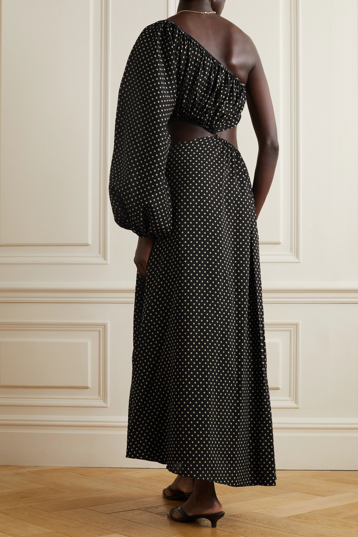 slip maxi dress with asymmetrical hem Yvette - Black fall styles with one shoulder strap Necklace for a Backless Size:Custom