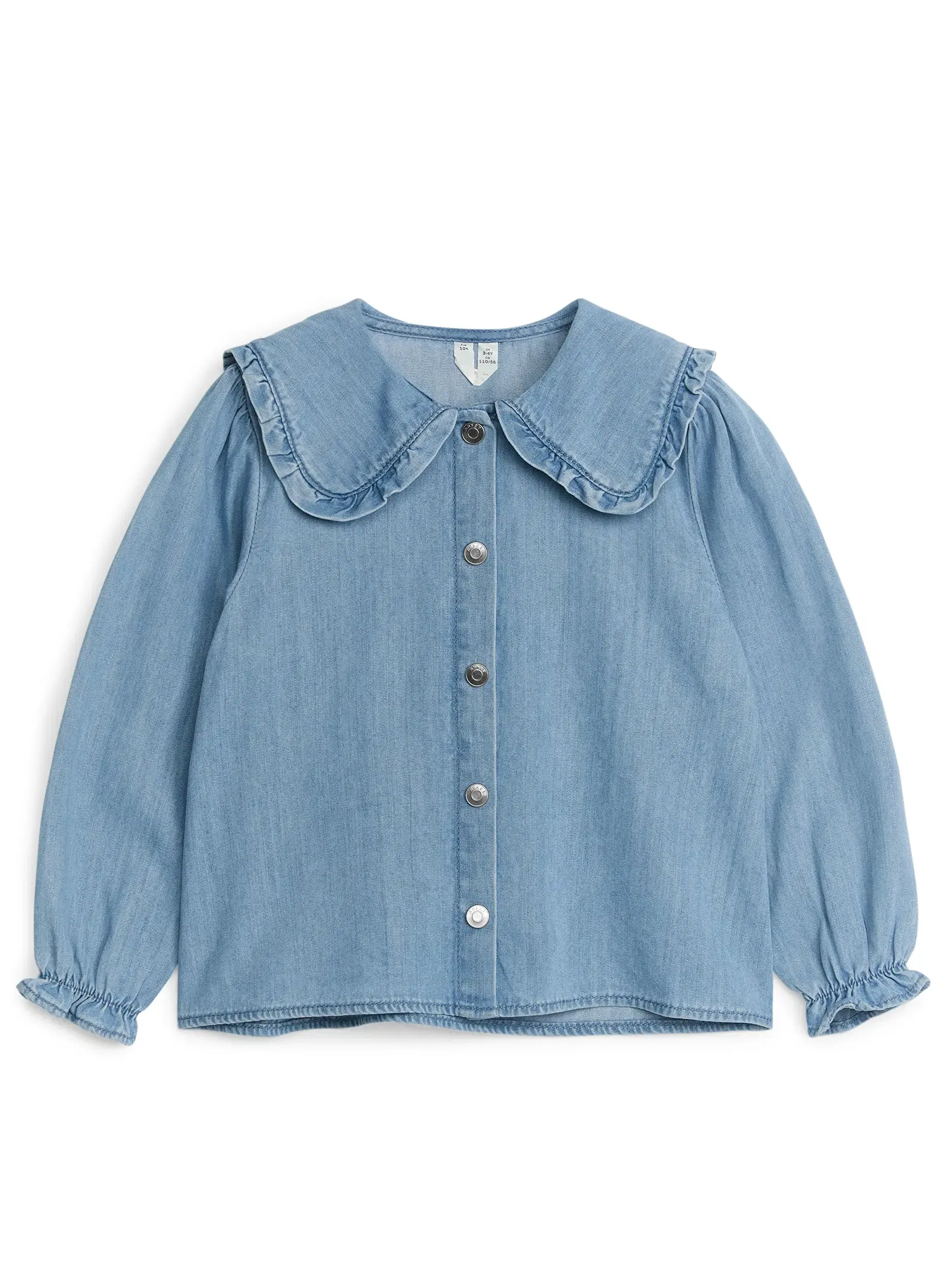 ARKET Frill Denim Blouse in Blue | Endource